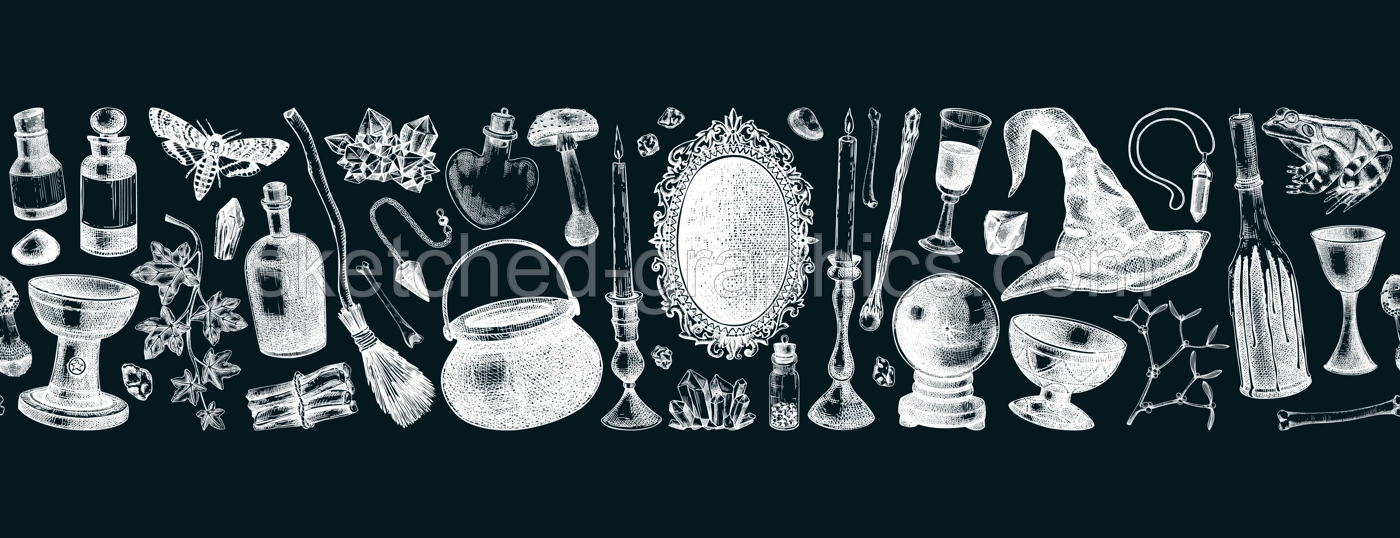 Halloween Witchcraft Border Illustration